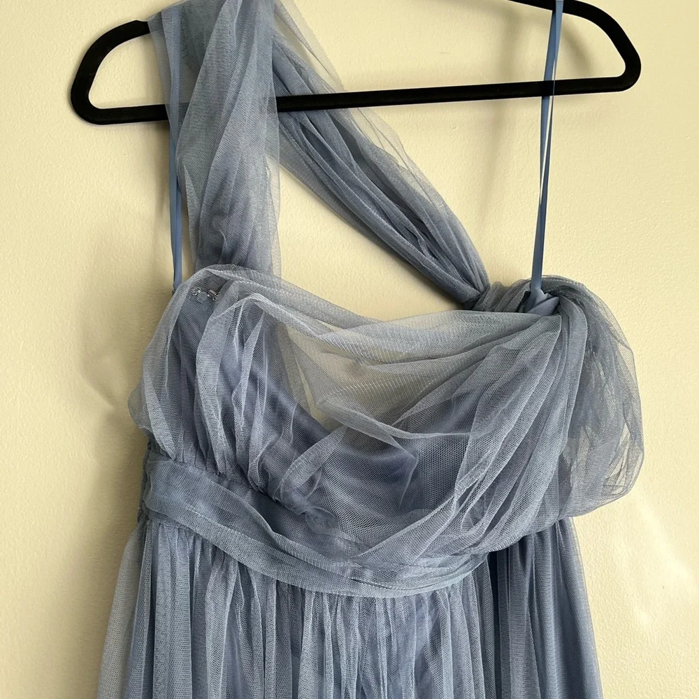 Windsor One-Shoulder Slate Blue Gown - Picture 4 of 8